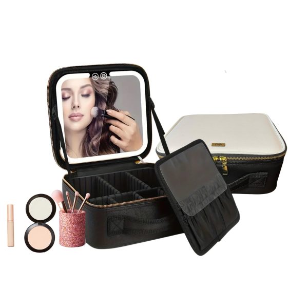 Necessaire de Maquillaje con Espejo LED - Modelo AURA "Blanco & Negro"