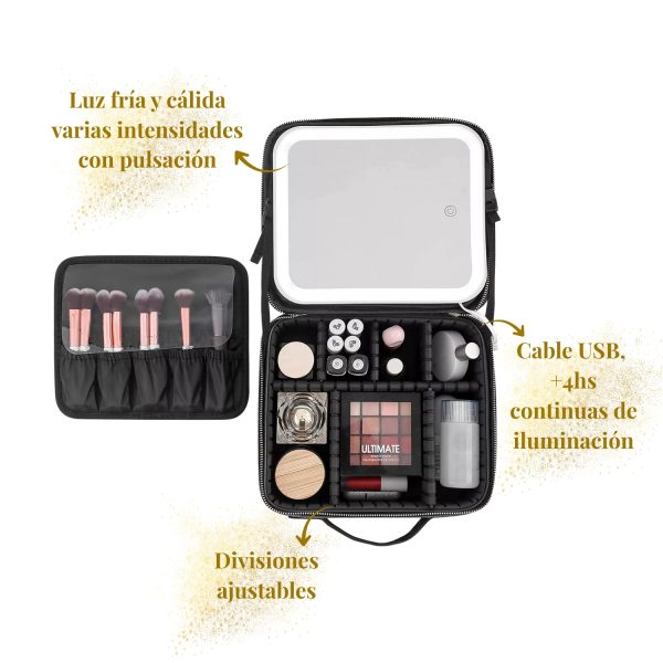 Necessaire de Maquillaje con Espejo LED - Modelo AURA "Blanco & Negro"