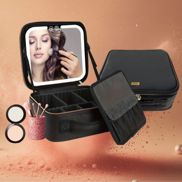 Necessaire de Maquillaje con Espejo LED - Modelo AURA "Negro"